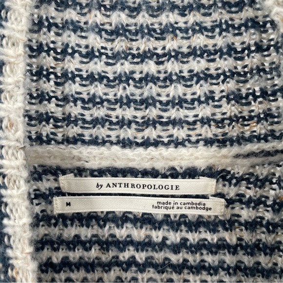 By Anthropologie Ribbed Linen Wool Blend Warm Classic Turtleneck Striped Sweater - Picture 9 of 10